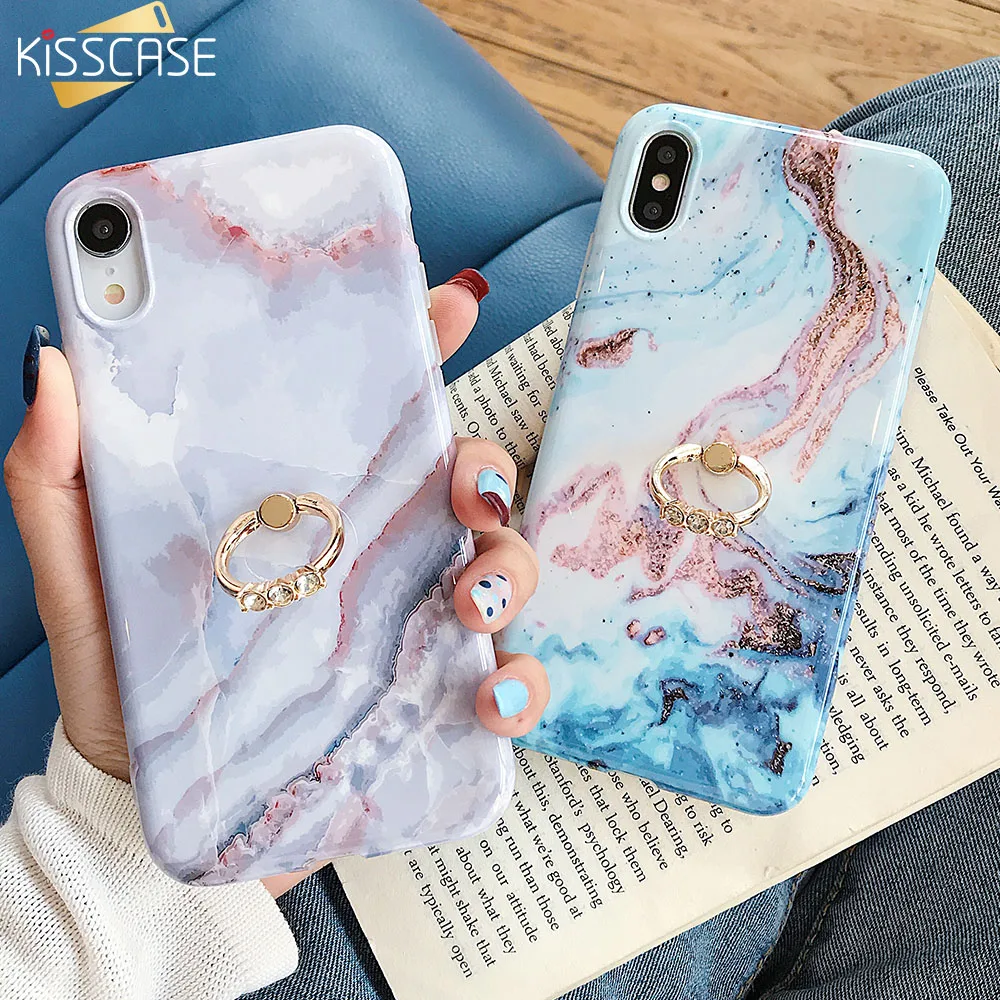KISSCASE чехол для iPhone XS MAX XR X 10 7 Plus 8 6 6s крышка Мраморное кольцо на петлю телефона Shell |