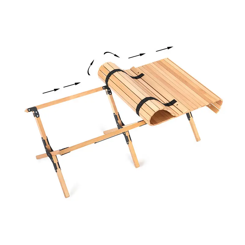 Folding Wood Table Portable Outdoor Indoor All-Purpose Foldable Picnic Table Cake Roll Wooden in a Bag for Picnic Camping