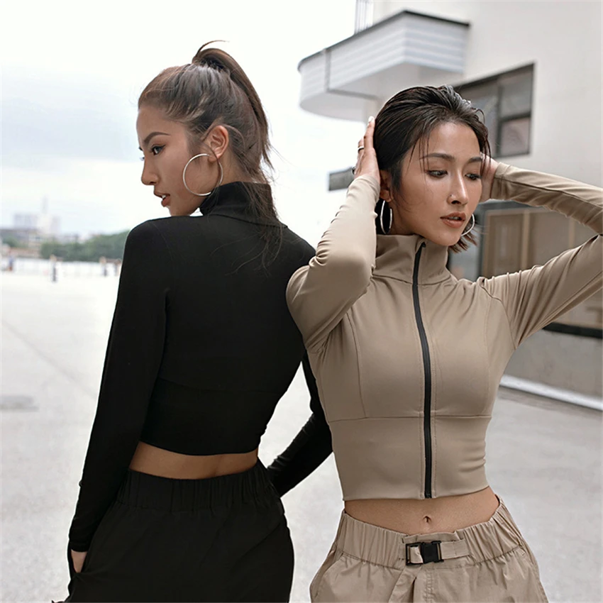 New Women Hoodie High Quality Workout Fitness Crop Top Long Sleeve Sports Sweater With Tumb Hole Slim Quick Dry Jackets