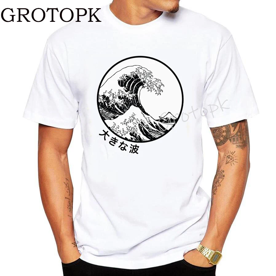 2022 The Great Wave Off Kanagawa Japanese Graphic Tees Men Summer Cotton White T-shirts Simple Style Harajuku Tops Streetwear | Мужская
