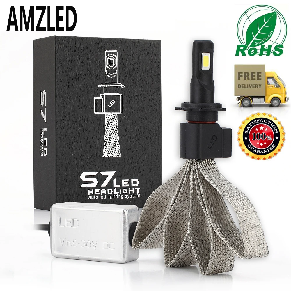 AMZLED S7 водить автомобиль H4 лампы для передних фар H7 9005 H11 H8 H9 HB1 HB3 9006 9007 880 12V 55W 6000K
