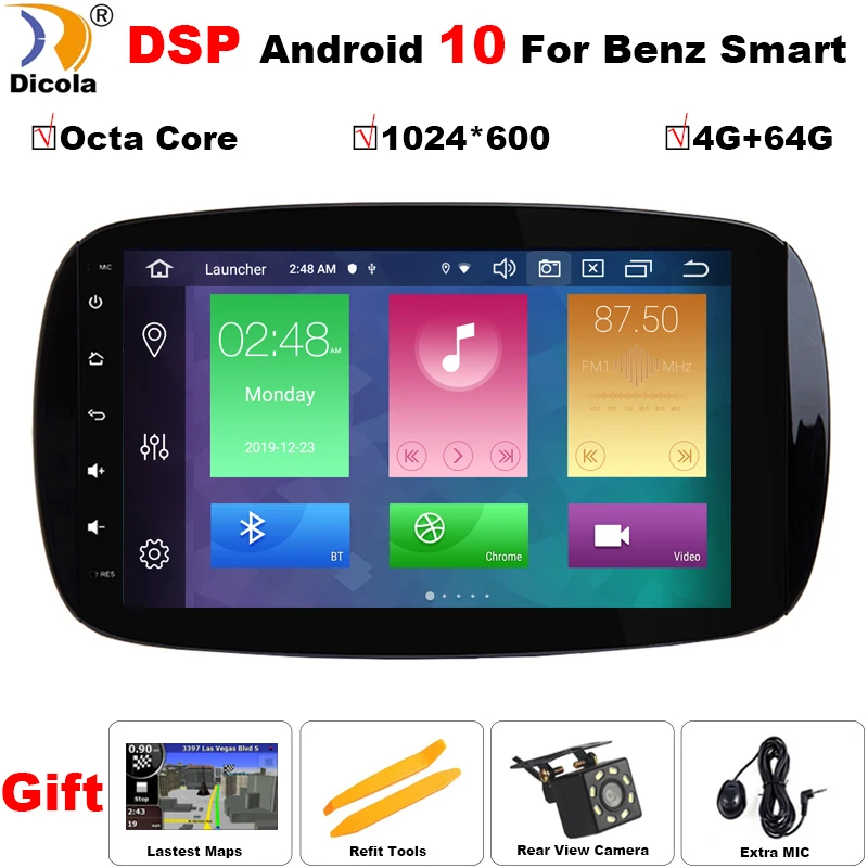 Автомагнитола на Android 10 DSP 4 Гб ОЗУ 64 ПЗУ GPS радио для Mercedes Benz SMART 2015 2018 мультимедиа