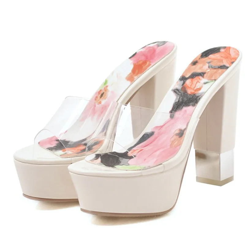 

High Heel Platform Sandals Women Transparent Block Heel Slippers Open Toe Women Sandals Jelly PVC Summer Shoes