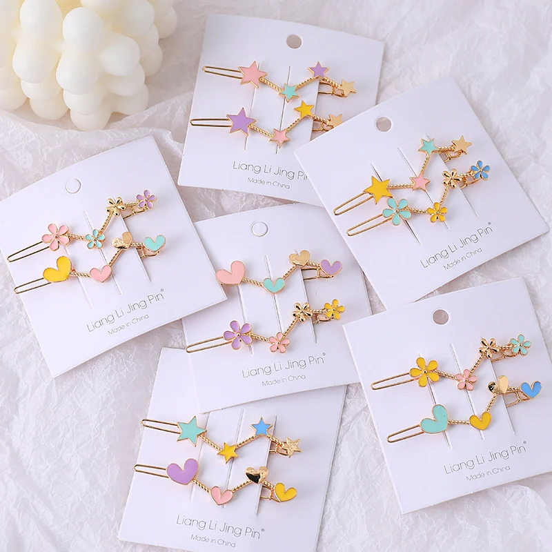 

1Pcs Candy Color Girl's Simple Hair Clip Metal Dripping Oil Pin Barrette Star Hairpins Beauty Styling Tools