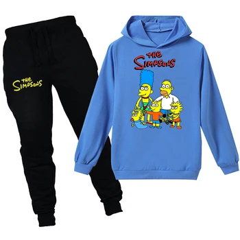 

2020 New The Simpsons Children Clothing Kids Hoodies Pants 2pcs Sets Casual Cartoon Boys Sweatshirts Girls Tops Baby Clothes