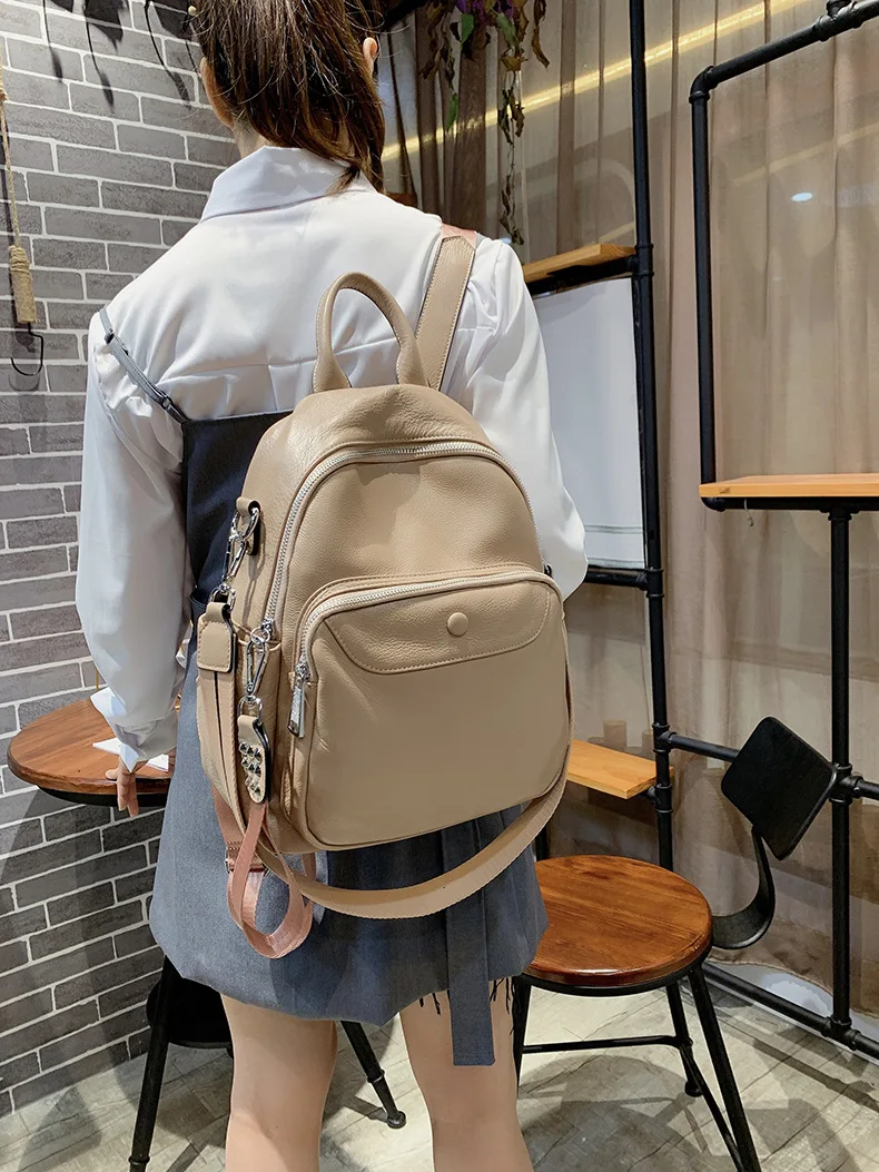 2021 Large Capacity Natural Real Cowhide Women Backpack Daily Travel Bookbag Designer Vintage Anti Theft Female Bagpack Gray