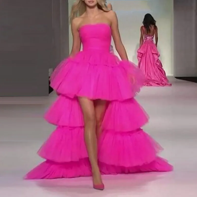 Длинное вечернее платье с оборками Пышное Бальное Платье цвета фуксии для