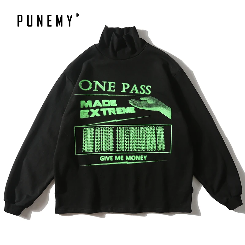 

Streetwear Retro Men Hoodies Turtleneck Vintage Pattern Print Hip Hop Harajuku Oversize Cotton Pullover Sweatshirts Man's Hoodie