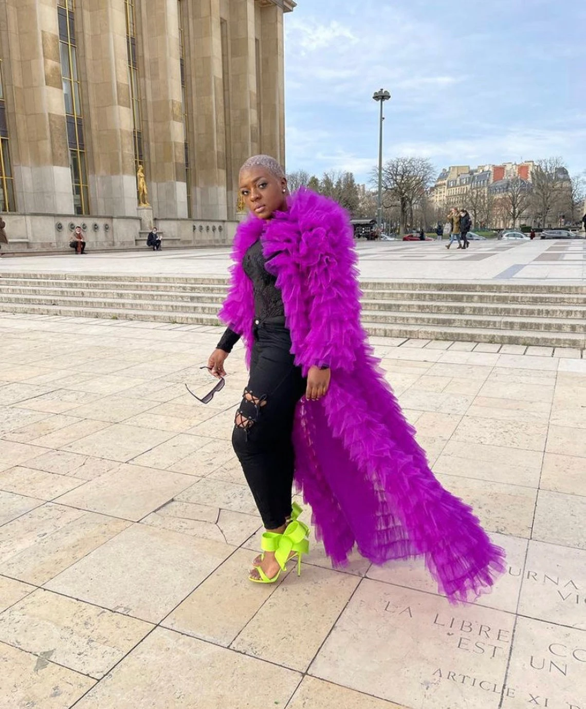 Fashion Long Tulle Coat Long Sleeves Custom Made Plus Size Extra Puffy Reffules Purples Tulle Photo Shoot Over Outfits 2