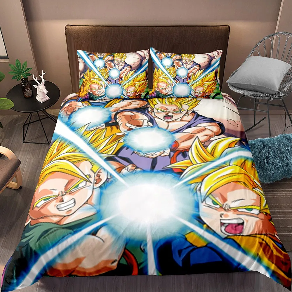 

Dragon Ball Bedding Goku Flash of Light Qigong Microfiber Duvet Cover Pillowcase Boys Cartoon Bed Cover Double King Quilt Cover