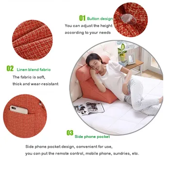 

Backrest pillow Cushion Adjustable height Cotton Linen Triangular For Sofa Cushions For Bed Rest Pillow Back Support Large Size