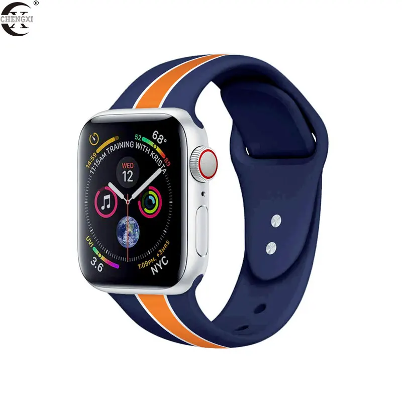 Ремешок для Apple Watch series 5 4 3 2 1 силиконовый ремешок для iWatch цветной мягкий сменный AW адаптер 38 40 42 44 мм аксессуары - Цвет ремешка: Blue orange
