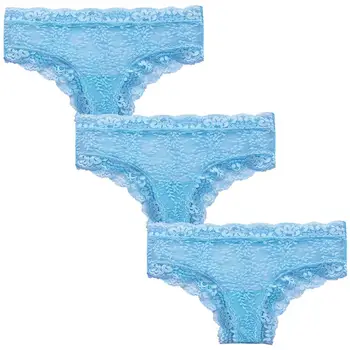 

3Pcs Elegant Lace Hipster Plus Size Underwear Women Panties Light Blue Seamless Comfort Bielizna Damska Ropa Interior Femenina
