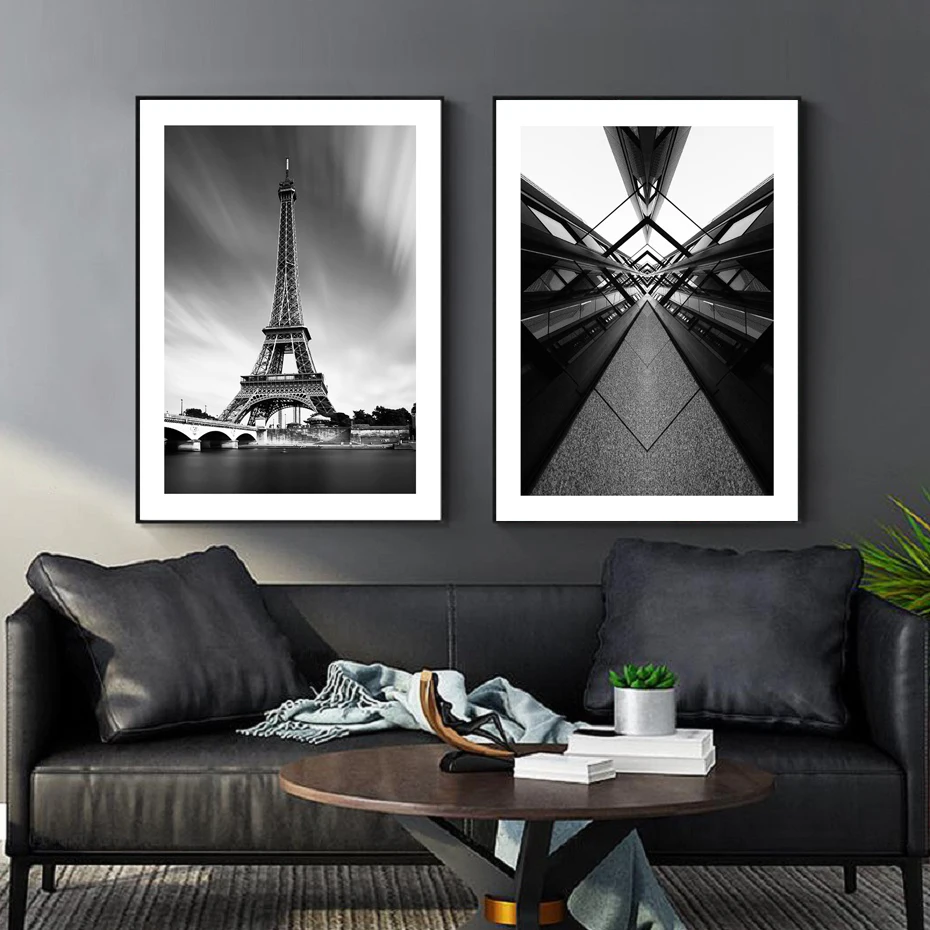 

Black and White City Scene Canvas Prints Posters Tower Building Wall Art Canvas Paintings Pictures for Living Room Home Decor