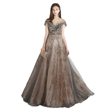 

2020 New Arrivals Sexy Deep Scoop Long Evening Dress Backless Sparkly High Slit See Through Abendkleider Lang