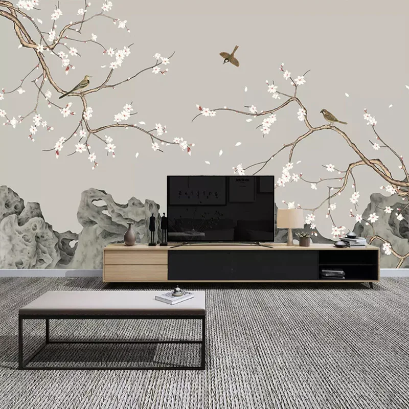 Современный минималистичный диван ТВ фон 3D обои Новый китайский стиль, ручная работа-окрашенная китайская живопись тонкая манера письма