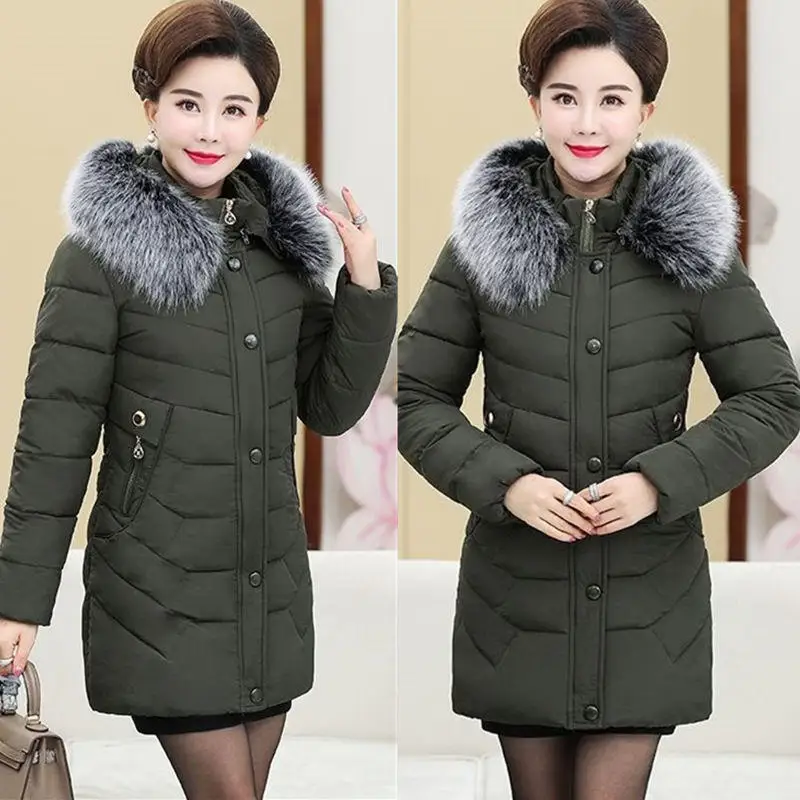 Army green Parkas XL-5XL, зимняя куртка, Женская парка с капюшоном, свободный пуховик, хлопковое пальто, женская теплая Толстая куртка для мамы, зимние женские пальто Q2040 - Цвет: Army green Parkas
