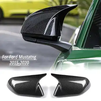 Color de fibra de carbono cuerno estilo ala lateral retrovisor ABS espejo tapa protectora de la cubierta de la cáscara del ajuste para Ford Mustang 2015-2020