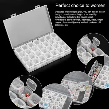 

28 Mini Slots Transparent Plastic Empty Storage Box Nail Jewelry Beads Display Storage Case Art Nail Rhinestones Storage Case