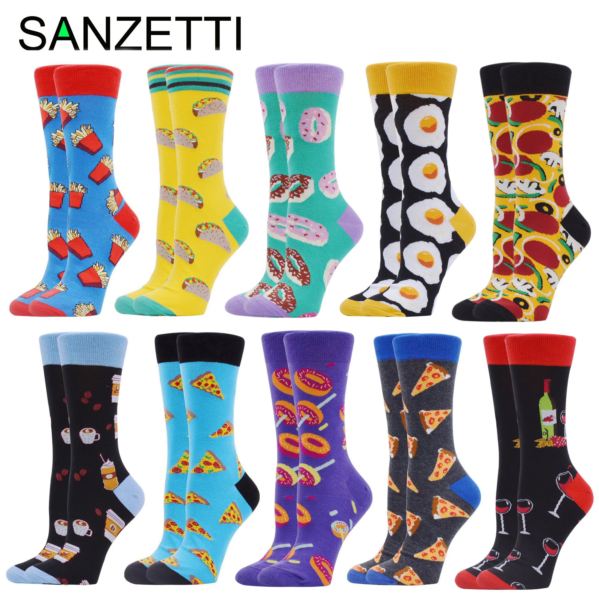 Сланцы SANZETTI 10 пар в комплекте Женские носки из чесаного хлопка с красочные