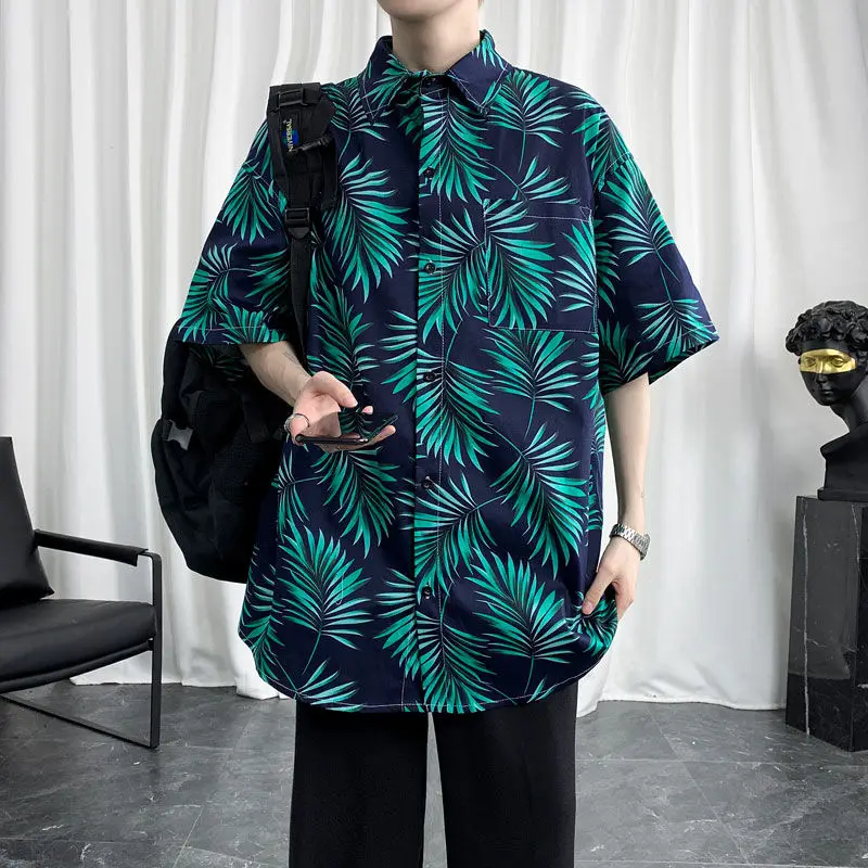 

Summer Flower Shirt Men's Fashion Printed Casual Hawaiian Shirt Men Streetwear Wild Loose Short Sleeve Shirt Mens M-5XL