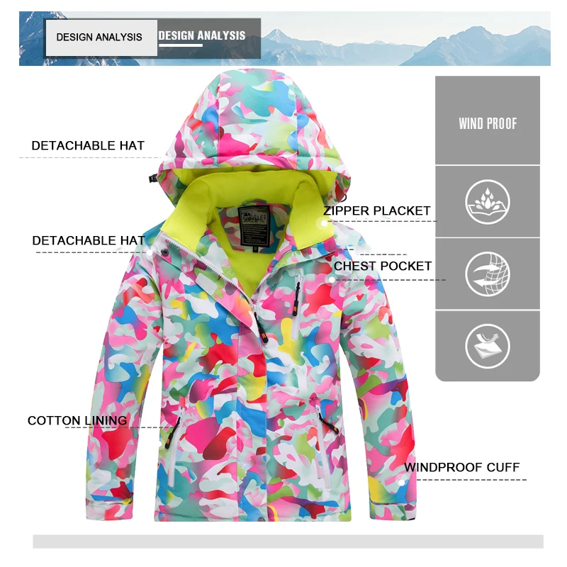 Детский лыжный костюм детская зимняя теплая ветрозащитная водонепроницаемая