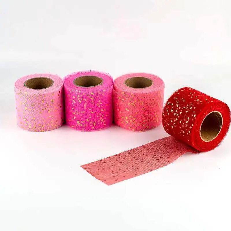25 야드/롤 스타 Tulle 색종이 반짝이 Tulle 베이킹 케이크 토퍼 투투 Pom Bow 소프트 스팽글 Tulle DIY 웨딩 생일 장식