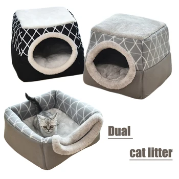 

Pet Cat Nest Dual Use Warm Soft Sleeping Bed Pad For Pet Dog Non-slip Breathable Cat House Dog Sleeping Washable Mat Blanket