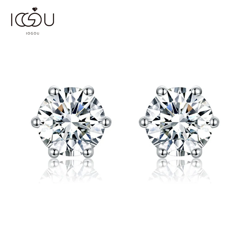 

IOGOU Six Claws Round Cut Stud Earrings for Women Solid 925 Sterling Silver Round Lady Earrings Sona Diamond Earrings Gifts