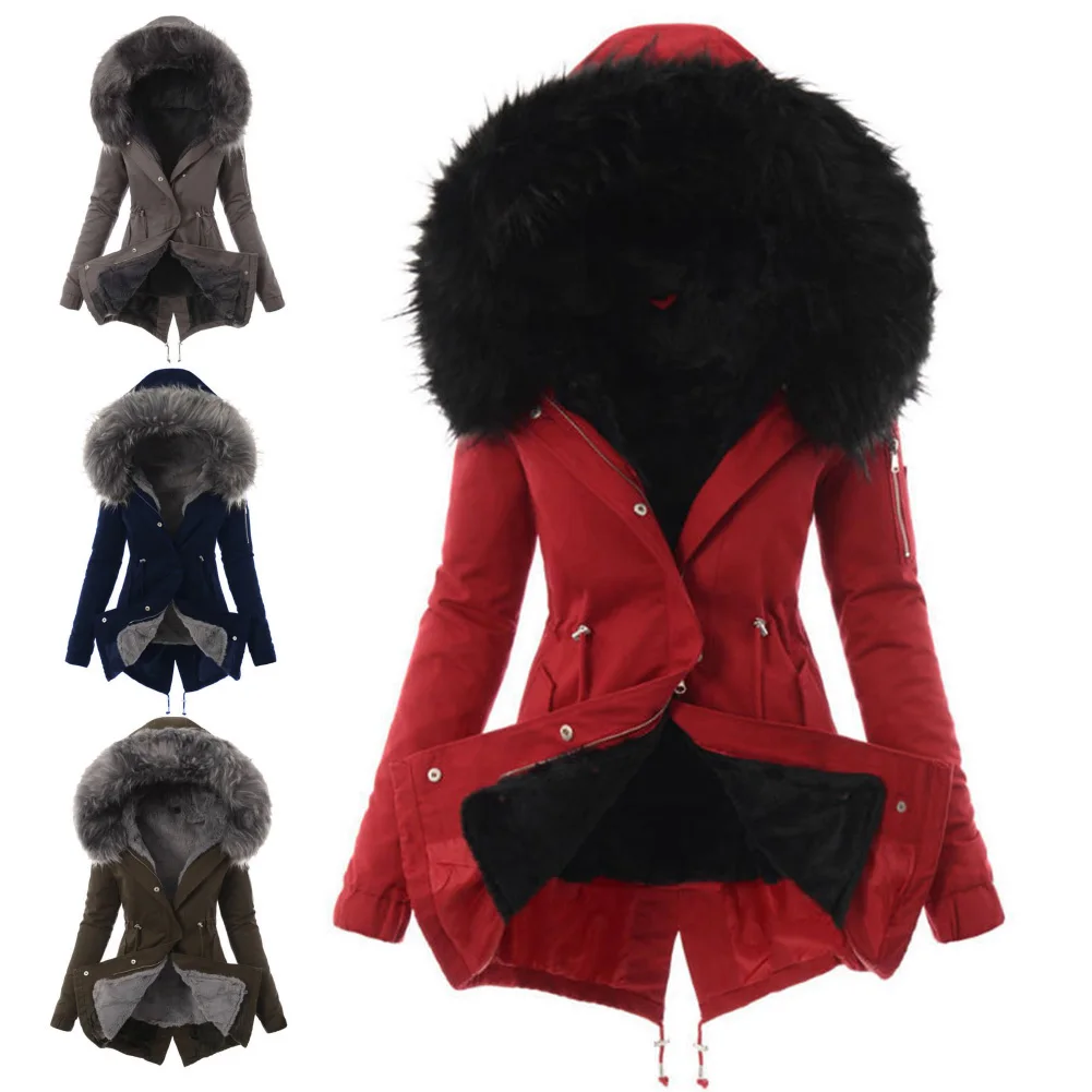 awesome Women Faux Fur Coat Winter Jacket Women Loose Coat Hooded Jacket Thick Warm Sliming Zipper Coat Jac