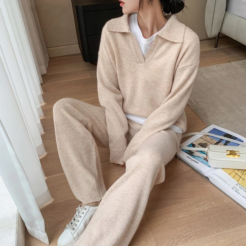 Ribbed Knit Pajama Set Long Sleeve Pajama Set Cozy Knitted Sweater Pants  Set Stylish V Neck Loose Fit with for Fall/winter - AliExpress