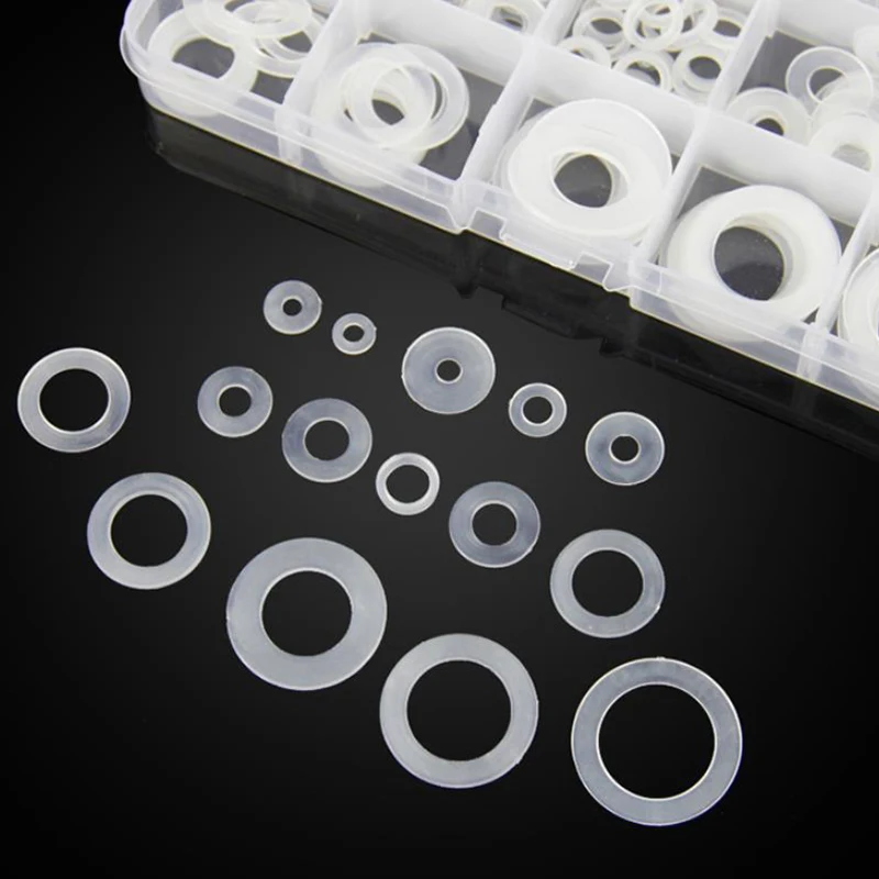 

250Pcs White Soft Nylon Washer Set Plastic Nylon Washer Plated Flat Spacer Seals Washer Gasket Ring K