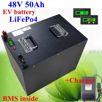 

48v 50Ah LiFePo4 battery High power 52v steel case Not 60Ah lead acid for RV EV motor solar storage energy bike + 10A charger