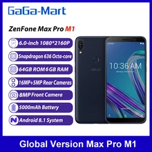 Versão global asus zenfone max pro m1 4g 6 polegadas octa-core android 8.1 6gb ram 64gb rom 16mp + 8mp 5000mah face id smartphone