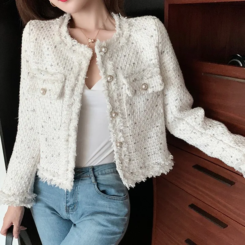 

Runway French Small Fragrance Elegant Long Sleeve Tweed Coats Women's Jacket Female All Match Sweet Suit Casacos Top