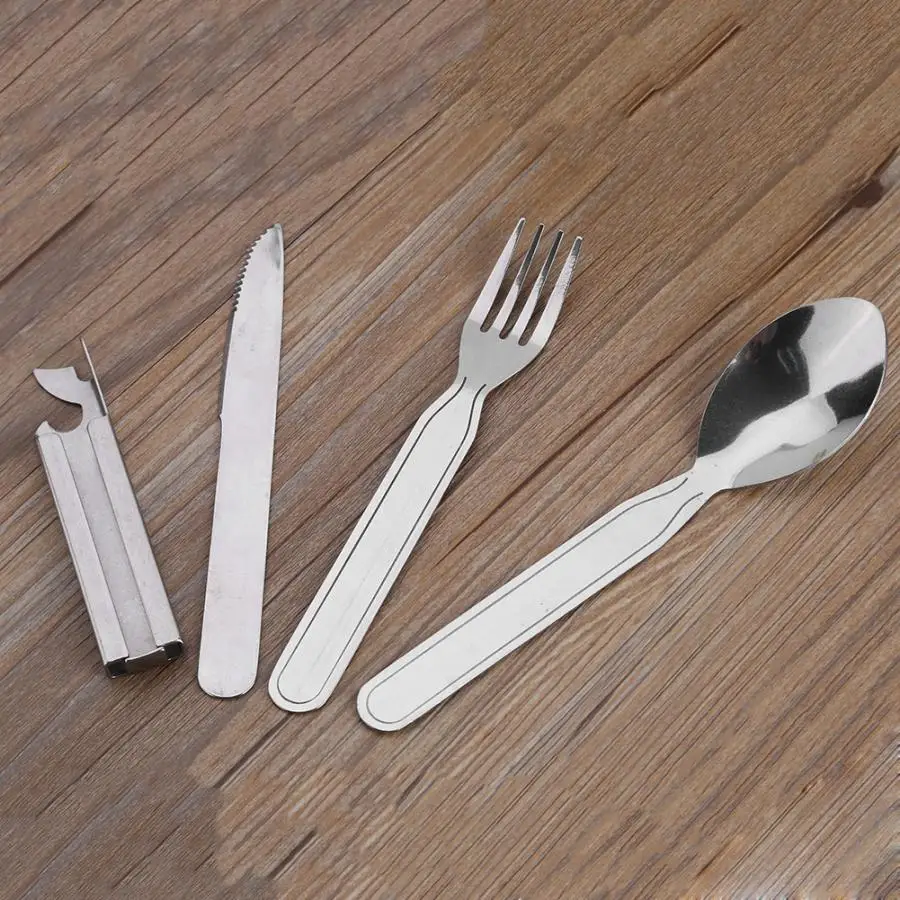 multifunctional 4PCS Silverware Tableware Set Spoon Fork Knife Bottle Opener Outdoor Kits JS for outdoor picnic