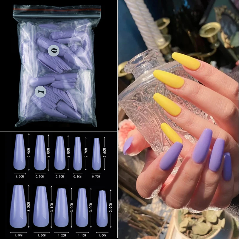 500pcs bag Long Coffin Stiletto Fake Nails ABS New Design Ballerina Nail Art Tips Clear Natural
