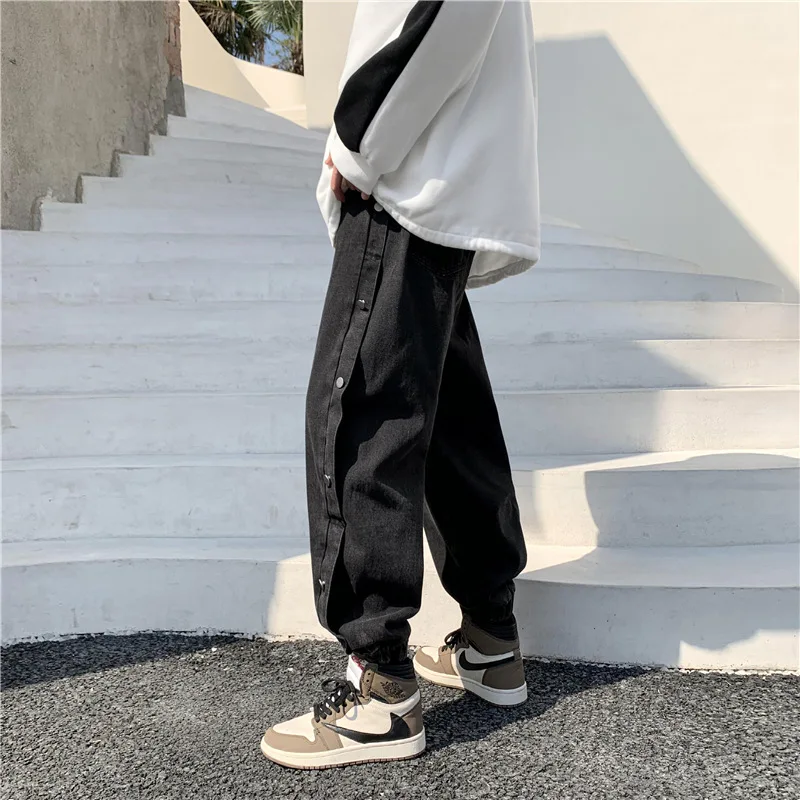 ICCLEK 2021 Fall Pants Straight Jeans Fall Loose Casual Pants Fall Winter Wide-Leg Long Pants Black Jeans Men  Punk Pants