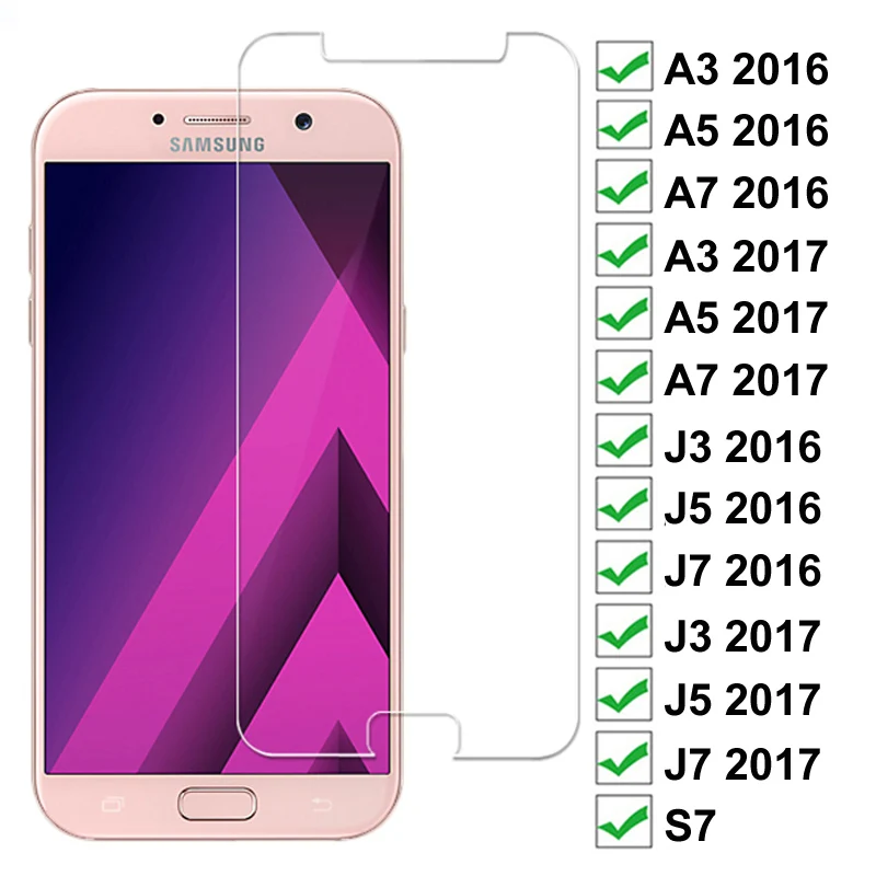 Protector de pantalla de cristal templado para Samsung Galaxy, Protector de pantalla de seguridad 9D para Galaxy A3, A5, A7, J3, J5, J7, 2017, 2016, S7