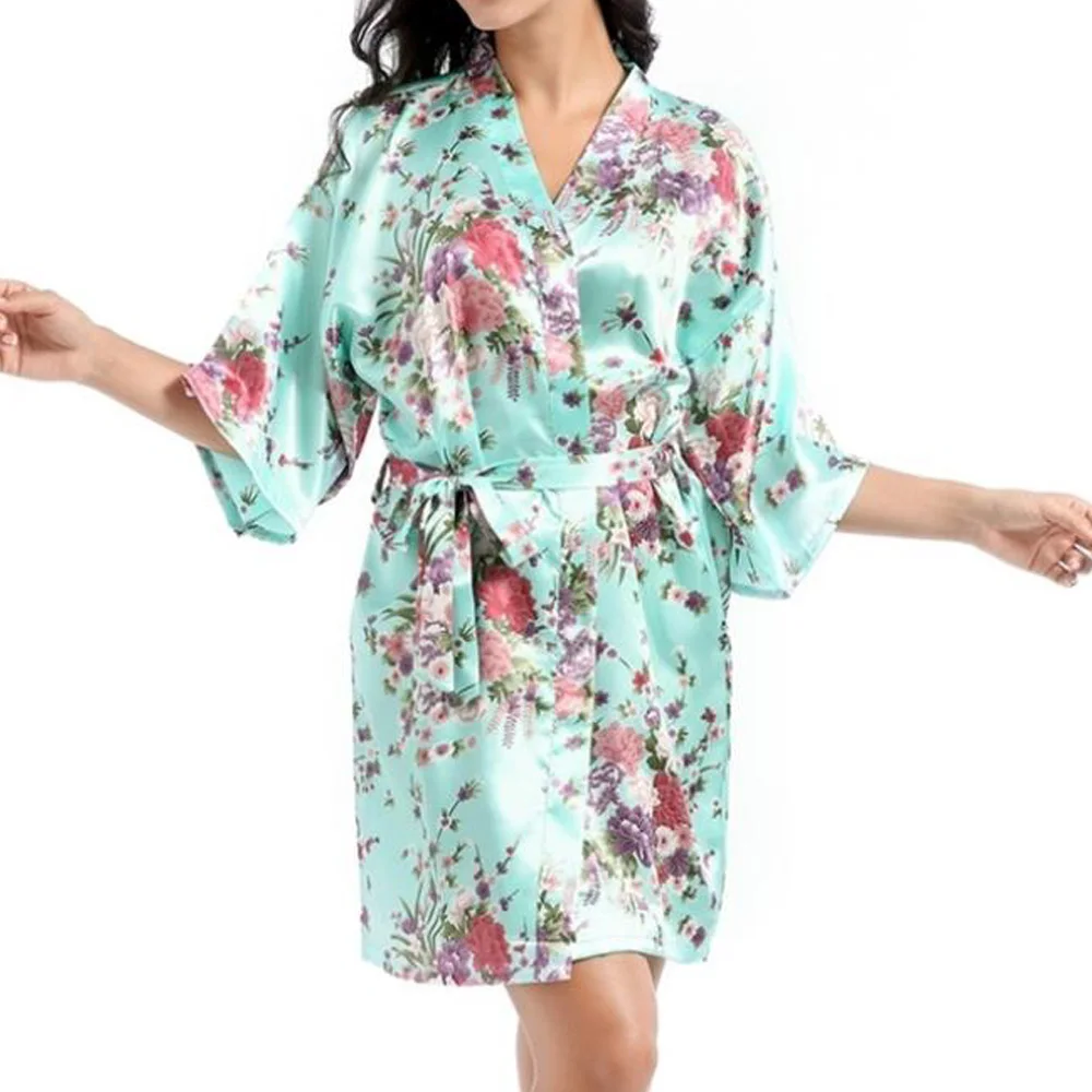 Women Sakura Kimono Satin Sleep Dresses Nightgown Loungewear Floral