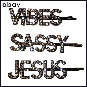 

Crystal Hair Clip VIBES SASSY JESUS Word Hair Pin Diamante Bobby Pin Rhinestone Text PERSONALIZED Name Hair Clip Barrettes