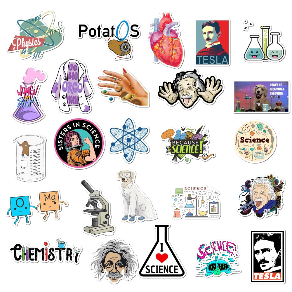 50 Pcs Science Stickers Skateboard Decals Laptop Luggage Sticker TESLA EINSTIEN