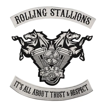 

Rolling Stallions Club Embroidery Patch Large Size Back Stickers Morale Rocker for Motercycle Bikers Clothes Jackets Fittings
