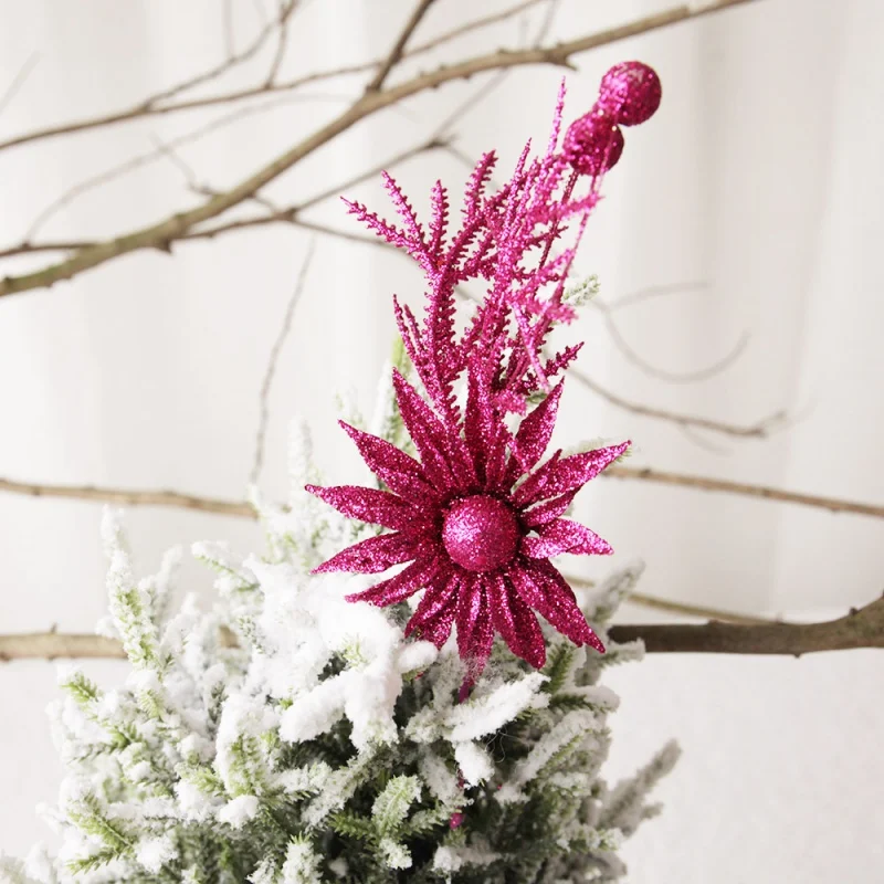 

10Pcs Glitter Flower Xmas Christmas Tree Ornaments Wedding Party Home Decor UK