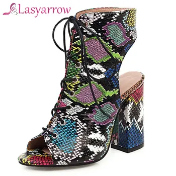 

Lasyarrow 2020 big size 33-48 women sandals peep toe snake cross tied summer gladiator sandals fashion high heel shoes ladies