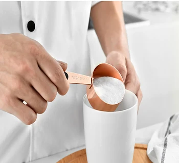 

GURET Kitchen Tools Stainless Steel Measuring Cup Plated Copper Rose Gold Kitchen Accessories Measuring Spoon Set Cooking Tools