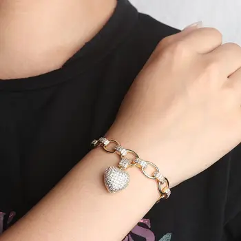 

HIBRIDE Luxury Link Chain Bracelets Bangles Cubic Zircon Vintage Heart Shape Bracelets for Women Fashion Jewelry bijoux B-133