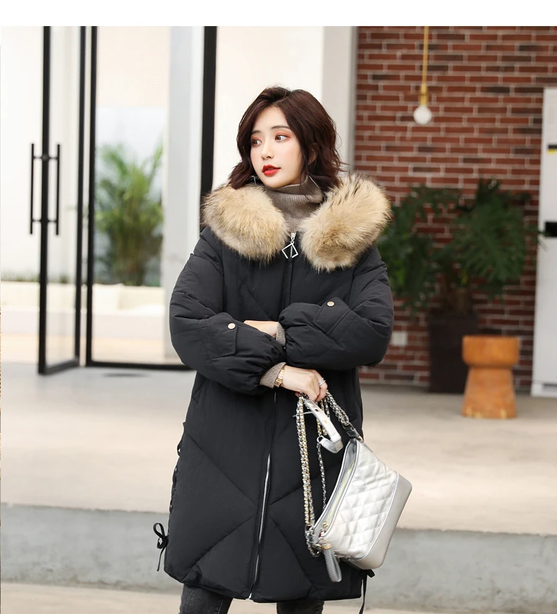 Fashion Down Coat Long Jacket New Winter Loose Parkas Female Overcoat Fur collar Hooded Warm Down Jacket Thick Tops WM154