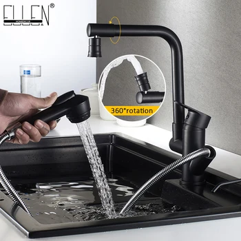 

Pull Out Kitchen Sink Faucet Mixer Hot and Cold Water Tap Kitchen Crane Mixer 360 Swivel Chrome Black Faucets ELF118