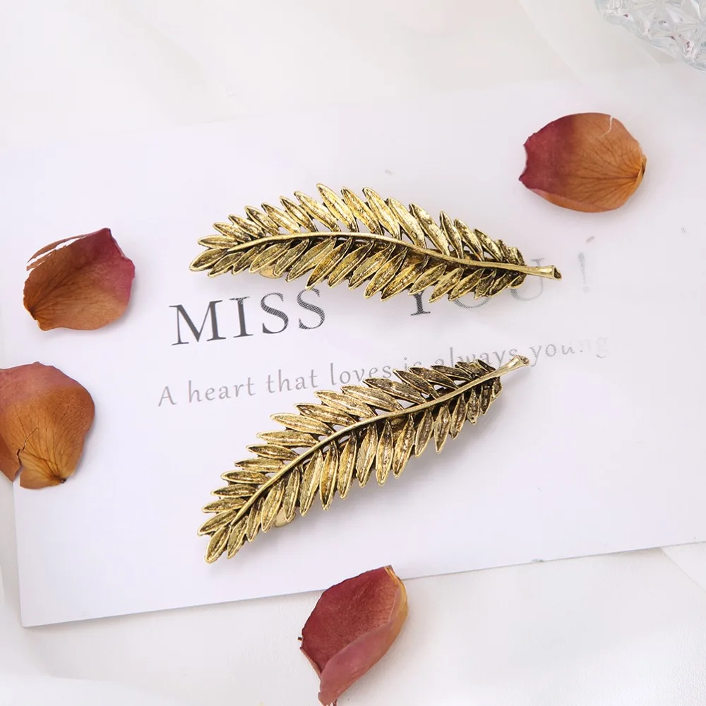 M MISM заколки для волос для женщин металлические перья серебро Золотой заколка Винтаж листья шпильки Корейская мода Prendedor De Cabelo